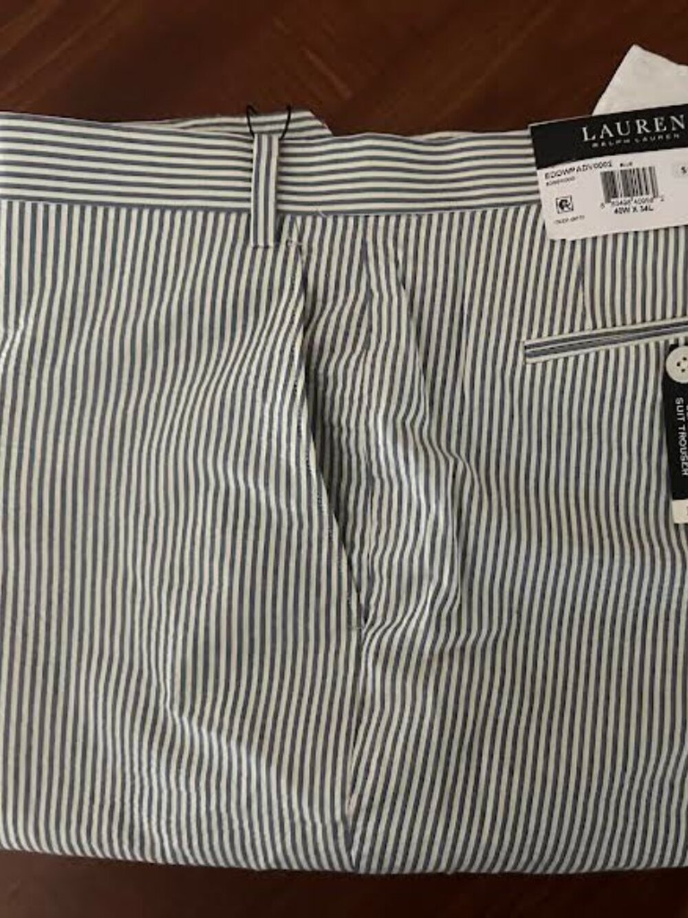 Lauren Ralph Lauren Pants Mens 40x34 Blue(Gray) Stripes Classic Fit Suit Trouser